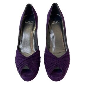 Stuart Weitzman Purple Suede Peep Toe Heels Size 7N Platform Pumps